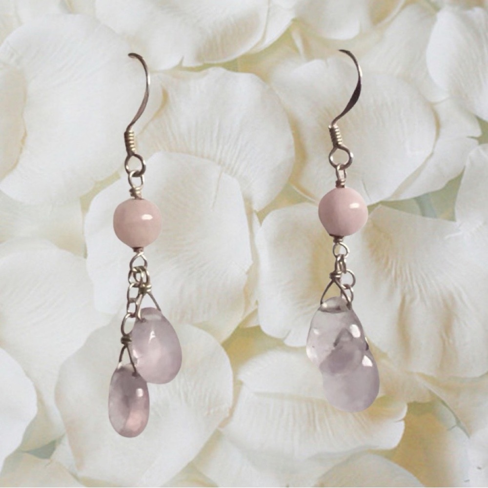 Sterling Silver Rose Quartz Dangles - image 1